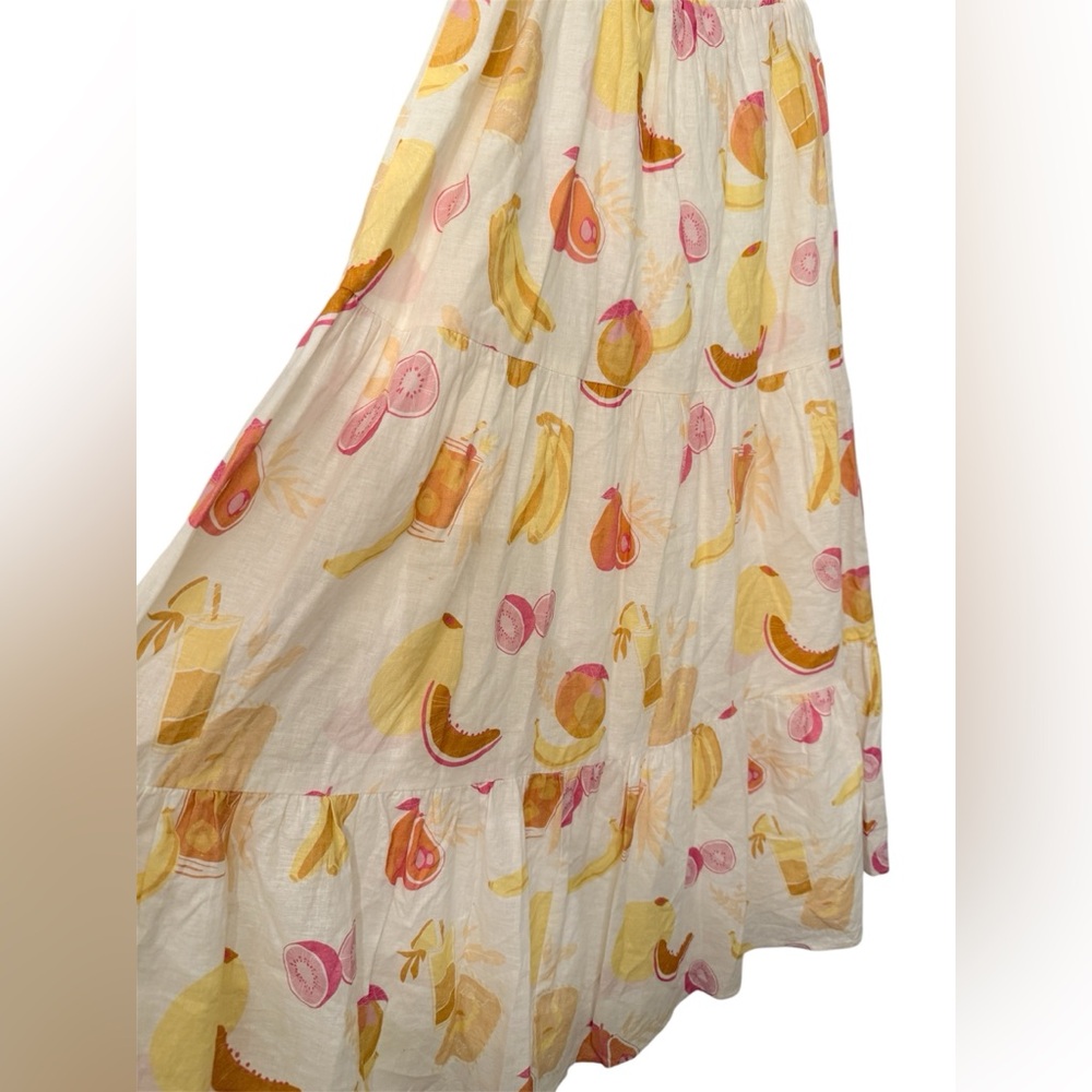 Charlie Holiday Fruit Print Tiered Maxi Skirt M Linen Blend plus J. Crew Tee - Picture 12 of 13